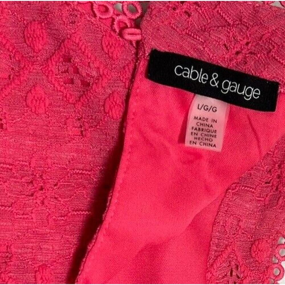 Cable & Gauge Hot Pink Lace Halter Top L Lined Eyelet Crochet Blouse Coquette - Picture 9 of 10